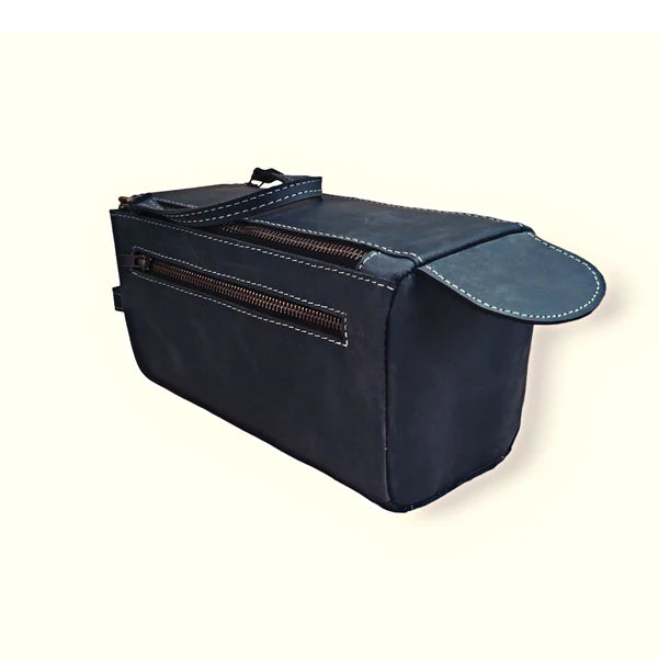 Navy Leather Toiletry Bag - Dopp Kit
